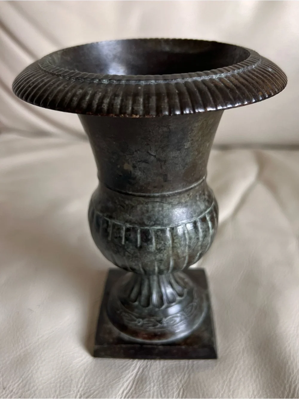 Neoclassical Style Metal Dark Antique Patina Urn Vase Planter